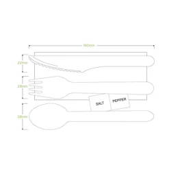 16cm Wood Knife, Fork, Spoon, Napkin, Salt & Pepper set