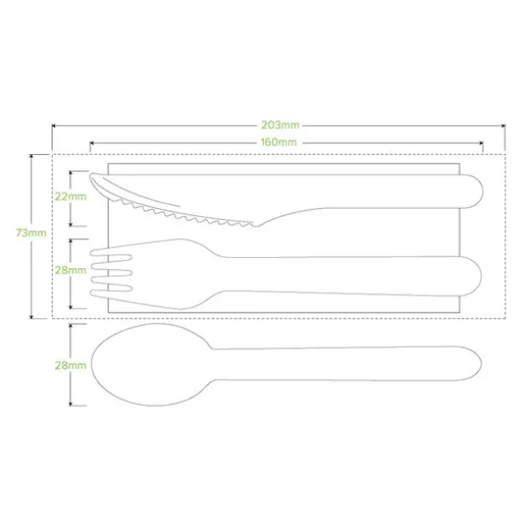 16cm Wood Knife, Fork, Spoon & Napkin Set