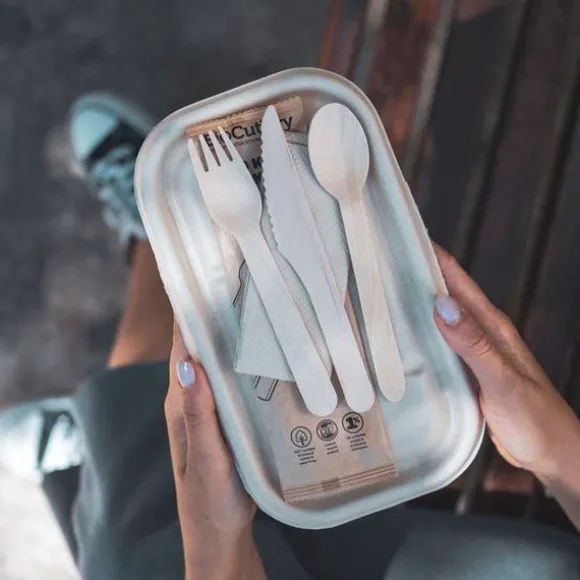 16cm Wood Knife, Fork, Spoon & Napkin Set