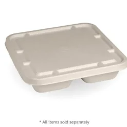 3-Compartment Large Natural Plant Fibre Takeaway Lid