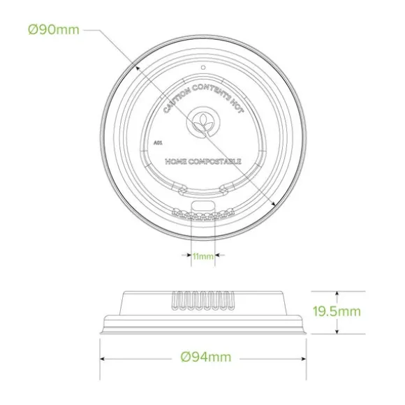 90mm Large Natural Plant Fibre BioCup Lid