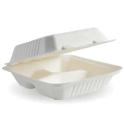 20x22x8cm / 7.8x8x3in 3-Compartment White Plant Fibre Clamshell