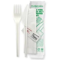 16.5cm / 6.5" PLA Knife, Fork, Napkin, Salt & Pepper Set