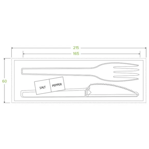 16.5cm / 6.5" PLA Knife, Fork, Napkin, Salt & Pepper Set