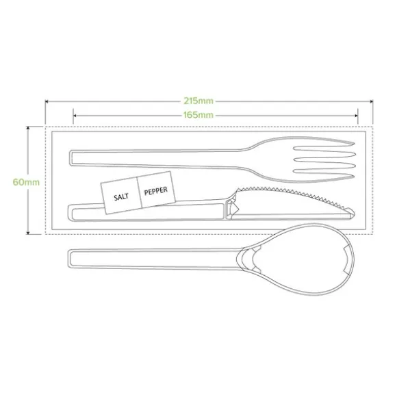 16.5cm / 6.5" PLA Knife, Fork, Spoon, Napkin, Salt & Pepper Set