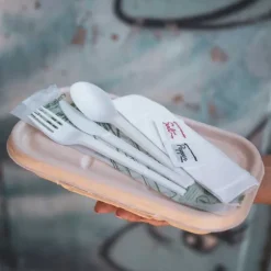 16.5cm / 6.5" PLA Knife, Fork, Spoon, Napkin, Salt & Pepper Set