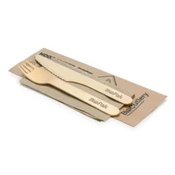 16cm Coated Wood Knife, Fork & Napkin Set
