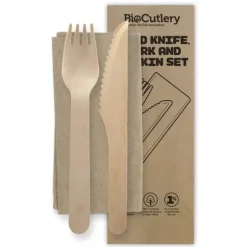16cm Wood Knife, Fork & Napkin Set