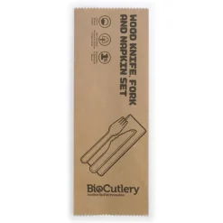 16cm Wood Knife, Fork & Napkin Set