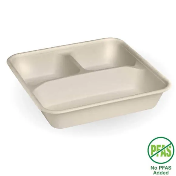 3-Compartment Large Natural Plant Fibre Takeaway Base