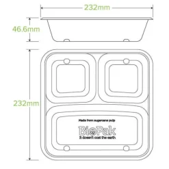 3-Compartment Large Natural Plant Fibre Takeaway Base
