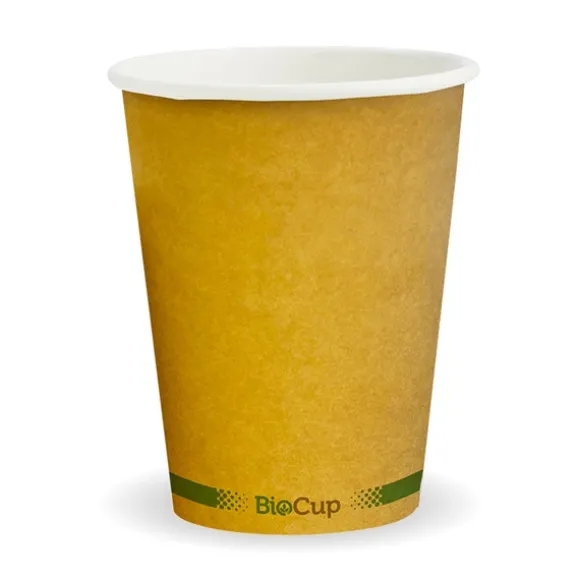390ml / 12oz (90mm) Kraft Green Stripe Single Wall BioCup