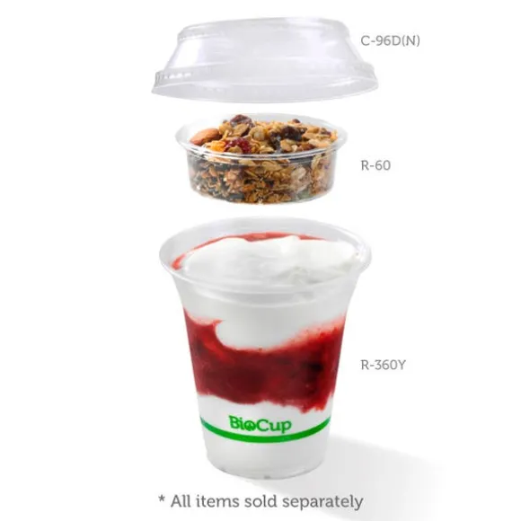 300-700ml Raised Flat No Hole Clear BioCup Lid