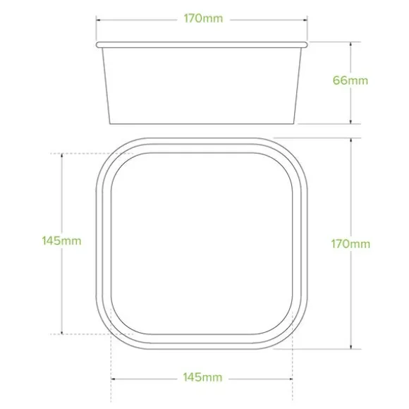 1,200ml White BioBoard Square Takeaway Base