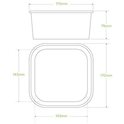 1,400ml White BioBoard Square Takeaway Base