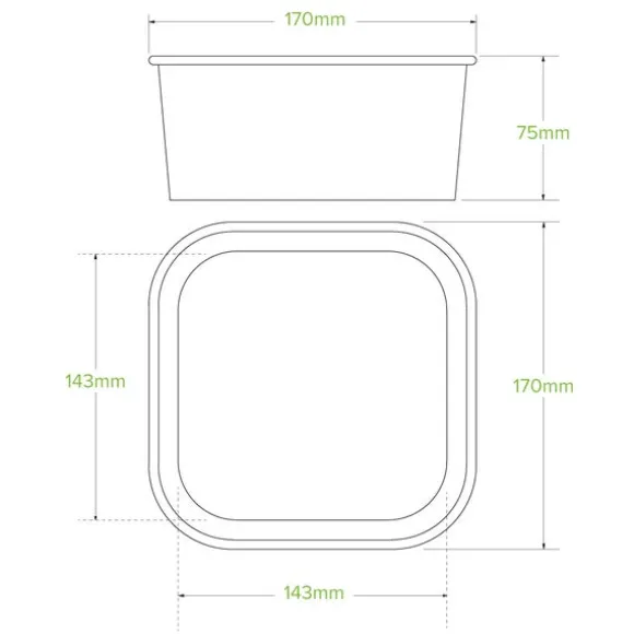 1,400ml White BioBoard Square Takeaway Base