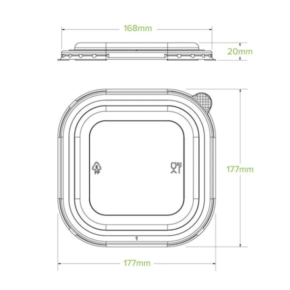 750ml-1,400ml Clear PP Square Takeaway Lid