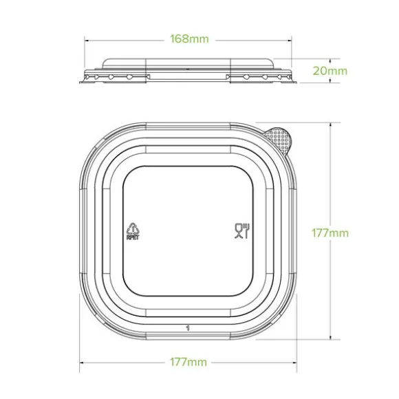 750ml-1,400ml Clear RPET Square Takeaway Lid