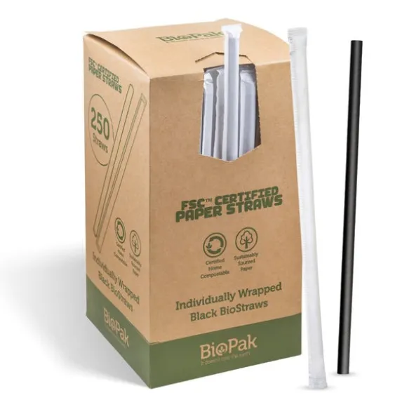 7mm Individually Wrapped Regular Black BioStraws