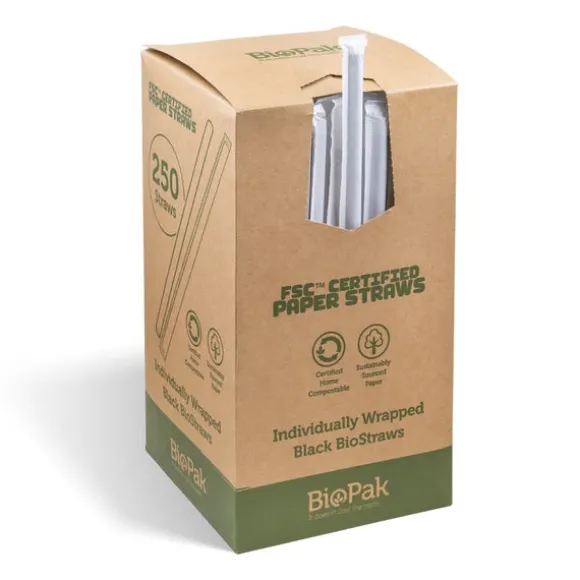 7mm Individually Wrapped Regular Black BioStraws