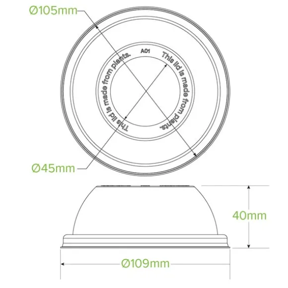 105mm Plant Fibre Wide Hole Dome Cold Paper BioCup Lid
