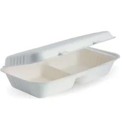 28x16x7cm / 11.6x6x3in 2-Compartment White Plant Fibre Clamshell