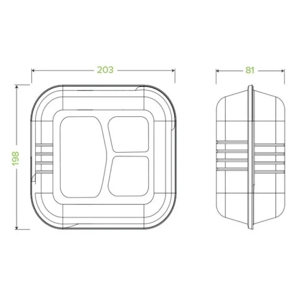 20x22x8cm / 7.8x8x3in 3-Compartment White Plant Fibre Clamshell