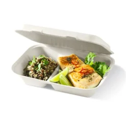 23x15x8cm / 9x6x3in 2-Compartment White Plant Fibre Clamshell