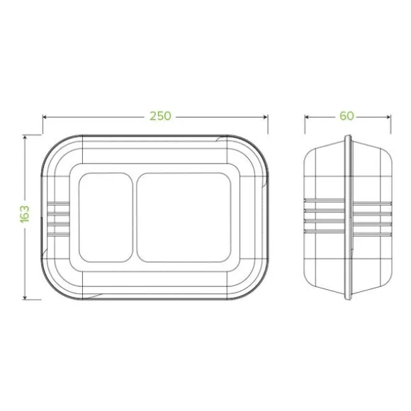 23x15x8cm / 9x6x3in 2-Compartment White Plant Fibre Clamshell