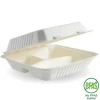 23x23x8cm / 9x9x3" 3-Compartment White Plant Fibre Clamshell