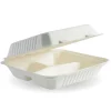 23x23x8cm 3-Compartment White Plant Fibre Clamshell