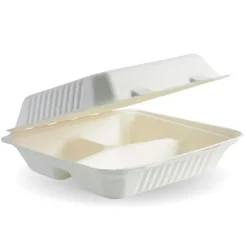 23x23x8cm 3-Compartment White Plant Fibre Clamshell
